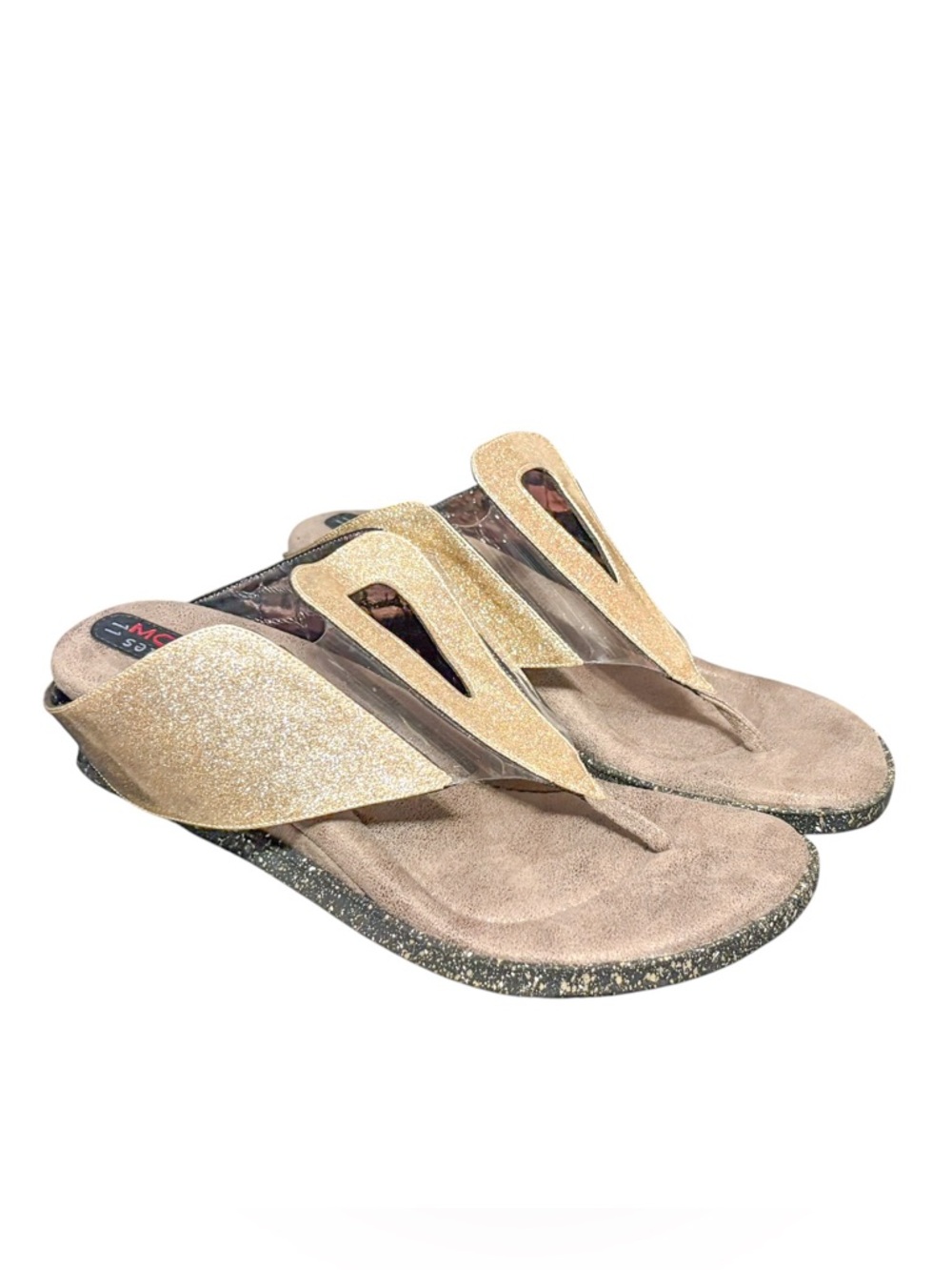 Grazia 4 - Black-Pewter flips to Sparkling Gold Wedge Sandals - Picture 6 of 11